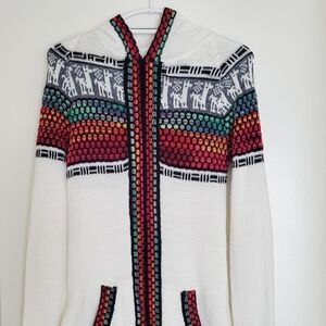 Alpaca Sweater Full Zip Colorful Knit Hooded Cardigan See Measurements
